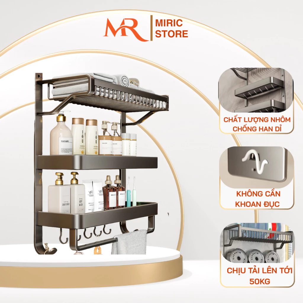 Kệ nhà tắm Miric nhôm hàng không nhiều tầng dán tường